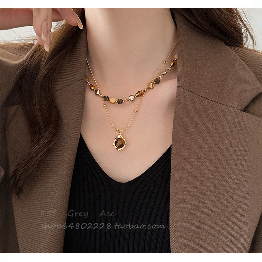 Autumn And Winter Maillard Beaded Tigereye Pendant