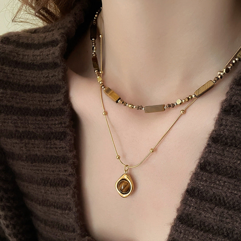 Autumn And Winter Maillard Beaded Tigereye Pendant