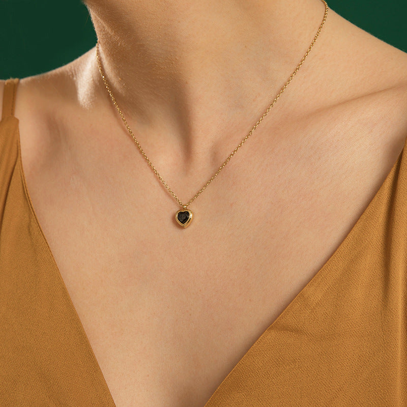 Jacinth Peach Heart Necklace Stainless Steel Plated 18K Gold