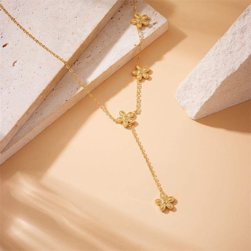 Gold-plated Stainless Steel Flower Tassel Necklace