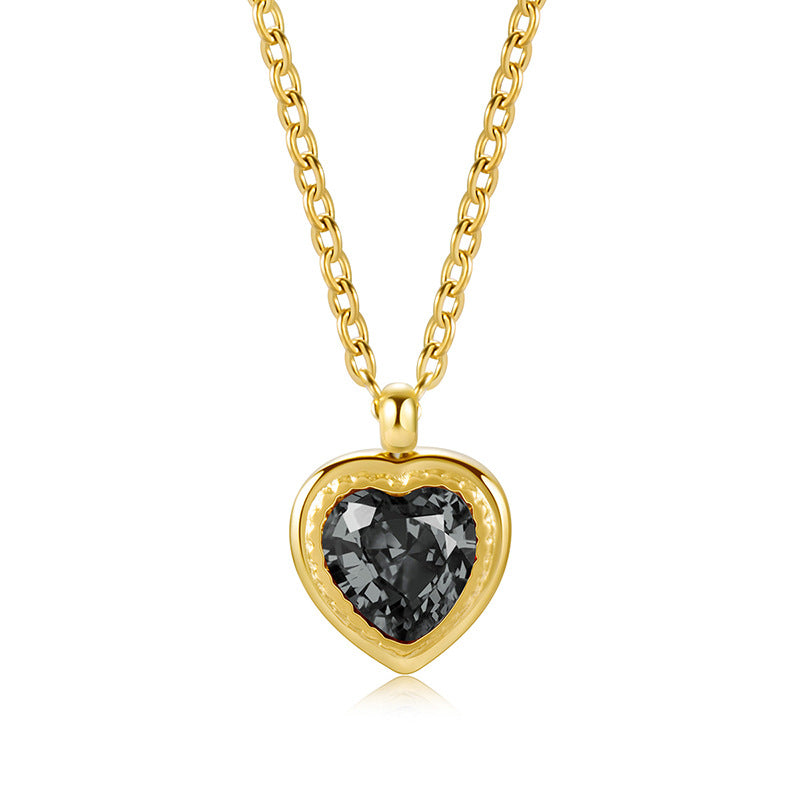 Jacinth Peach Heart Necklace Stainless Steel Plated 18K Gold