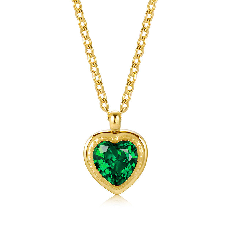 Jacinth Peach Heart Necklace Stainless Steel Plated 18K Gold