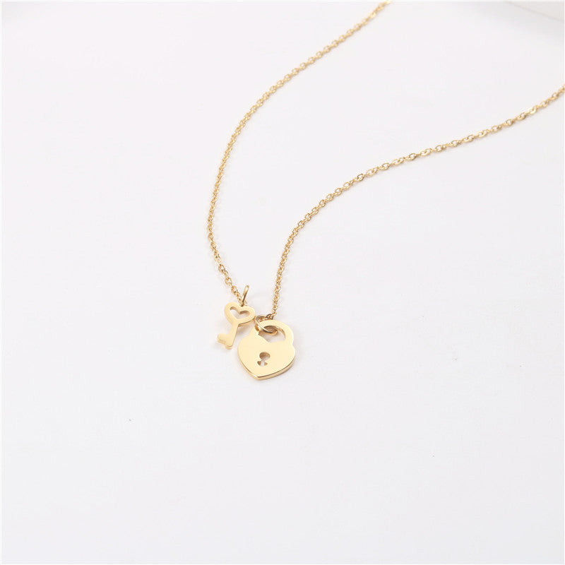 Heart Lock 18k Gold Titanium Plated Steel Necklace