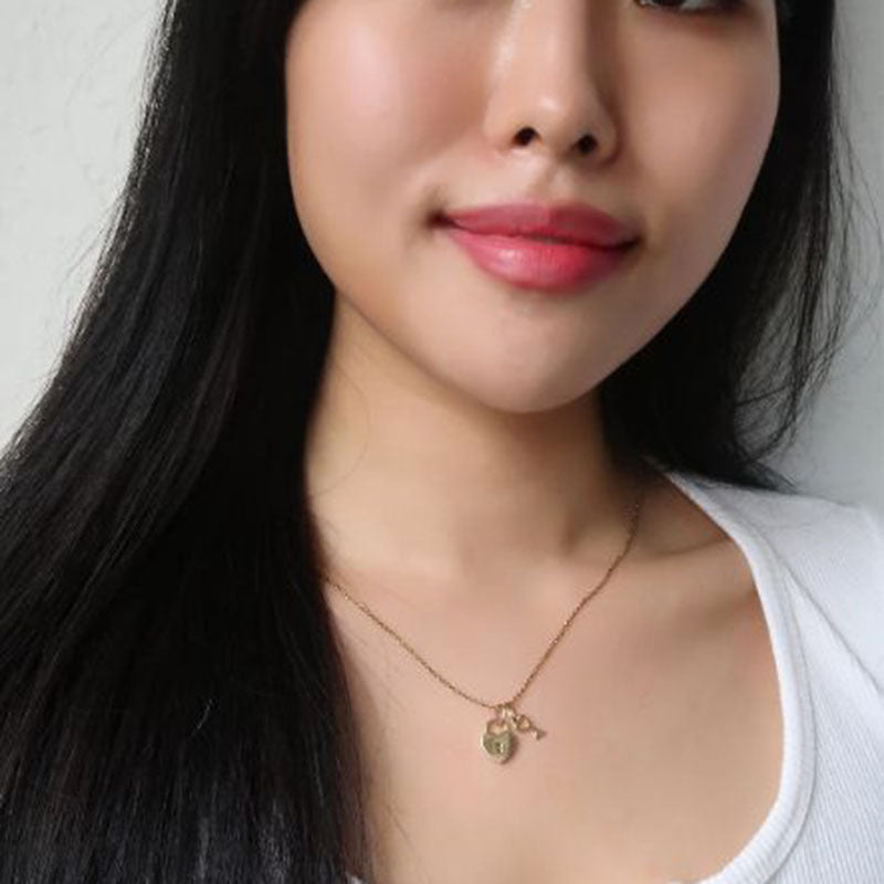Heart Lock 18k Gold Titanium Plated Steel Necklace