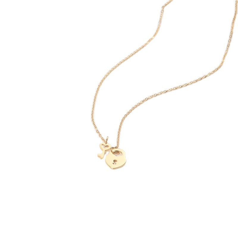 Heart Lock 18k Gold Titanium Plated Steel Necklace