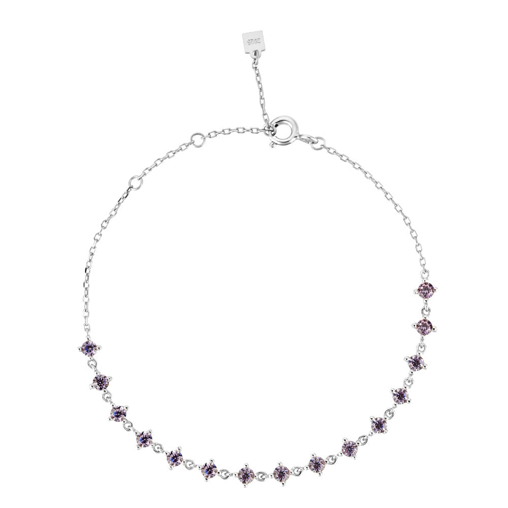 925 Sterling Silver Purple Stone Chain Bracelet