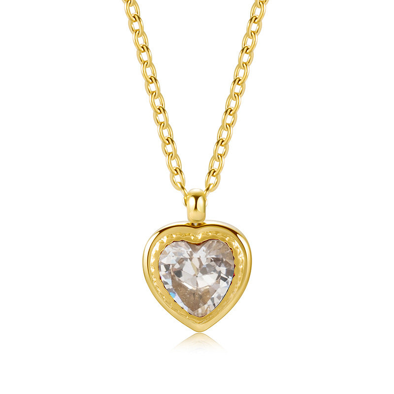 Jacinth Peach Heart Necklace Stainless Steel Plated 18K Gold