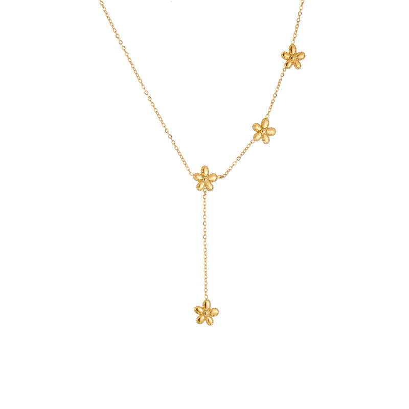 Gold-plated Stainless Steel Flower Tassel Necklace