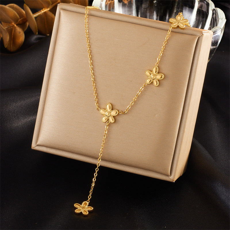 Gold-plated Stainless Steel Flower Tassel Necklace
