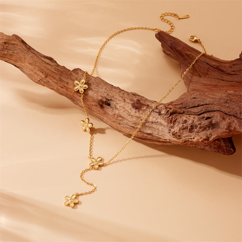 Gold-plated Stainless Steel Flower Tassel Necklace