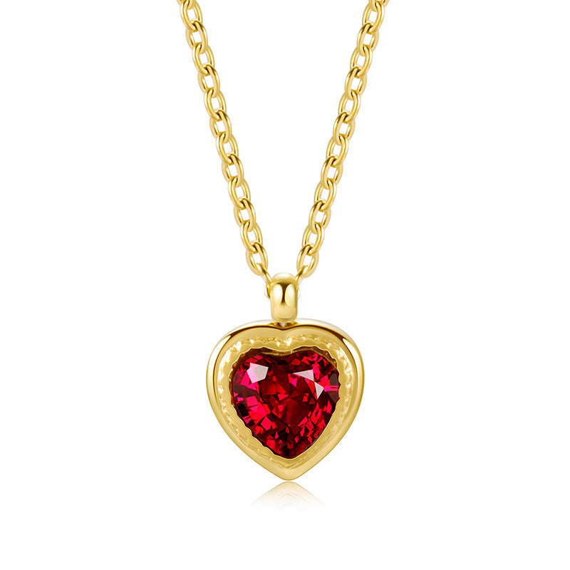 Jacinth Peach Heart Necklace Stainless Steel Plated 18K Gold