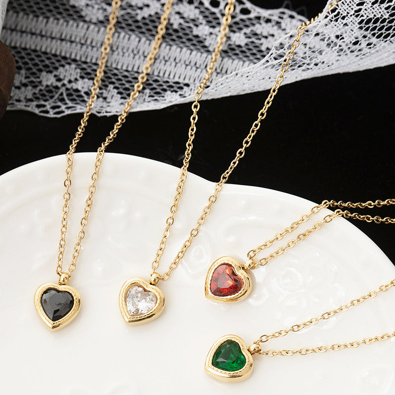 Jacinth Peach Heart Necklace Stainless Steel Plated 18K Gold