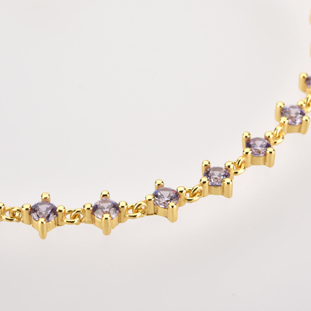 925 Sterling Silver Purple Stone Chain Bracelet