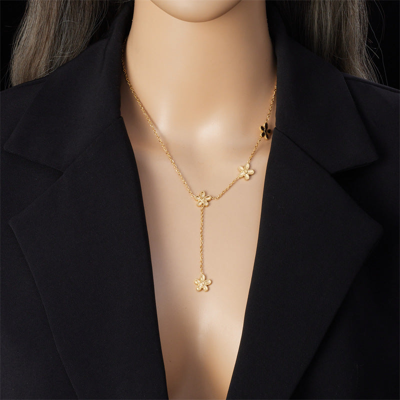 Gold-plated Stainless Steel Flower Tassel Necklace