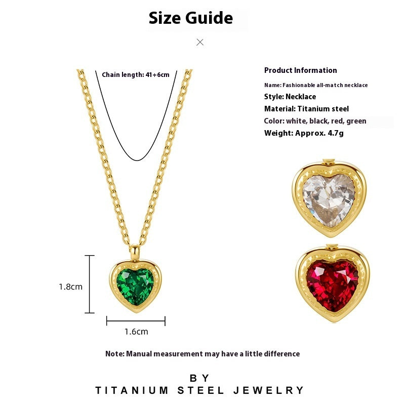 Jacinth Peach Heart Necklace Stainless Steel Plated 18K Gold